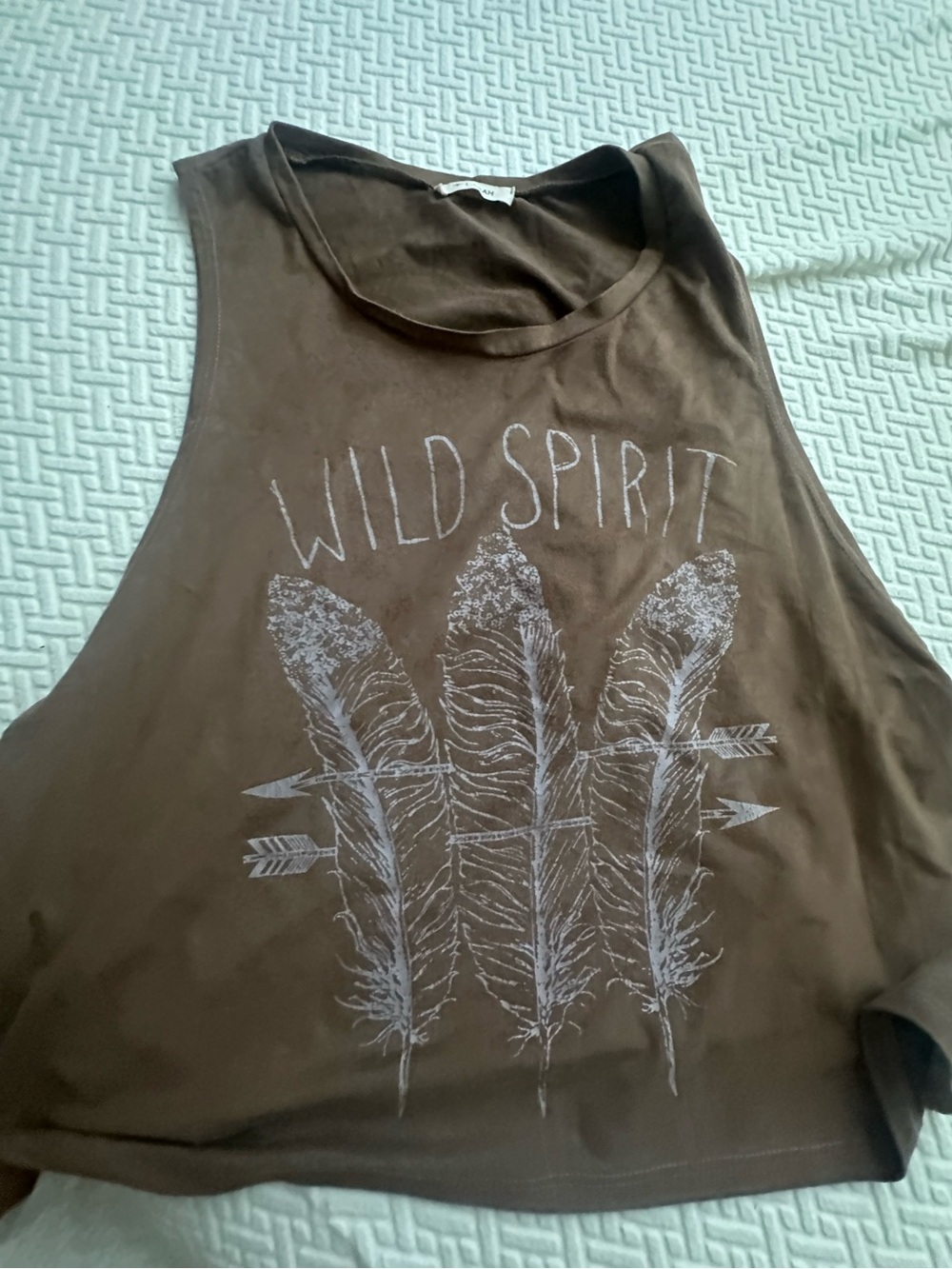 Wild Spirit Feather Graphic Crop Tank - Brown